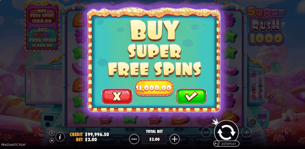 Achetez le super Free Spin Sugar Rush 1000